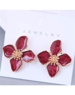 Red Enamel Gorgeous Flower Design Graceful Women Wholesale Fashion Earrings