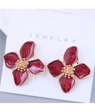 Red Enamel Gorgeous Flower Design Graceful Women Wholesale Fashion Earrings