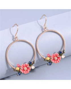 Oil-spot Glazed Flower Golden Hoop Design Women Wholesale Costume Earrings