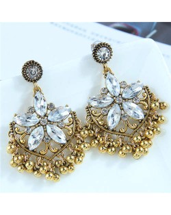 Glistening Flower Embellished Studs Tassel Retro Fashion Golden Women Wholesale Fashion Earrings