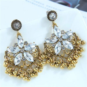 Glistening Flower Embellished Studs Tassel Retro Fashion Golden Women Wholesale Fashion Earrings