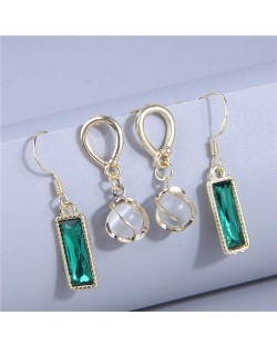 Oblong Green and Round Gem Combo High Fashion Women Costume Wholesale Earrings Set