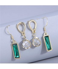 Oblong Green and Round Gem Combo High Fashion Women Costume Wholesale Earrings Set