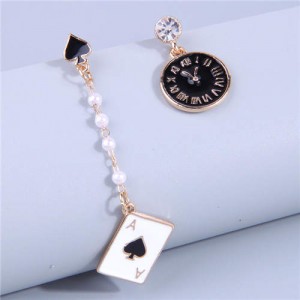 Poker and Classical Clock Asymmetrical Design Women Dangle Wholesale Costume Earrings