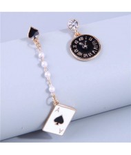 Poker and Classical Clock Asymmetrical Design Women Dangle Wholesale Costume Earrings