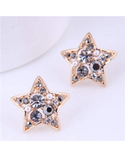 Rhinestone Embellished Golden Star Design Fashinable Lady Wholesale Stud Earrings