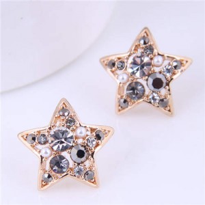 Rhinestone Embellished Golden Star Design Fashinable Lady Wholesale Stud Earrings