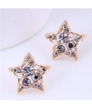 Rhinestone Embellished Golden Star Design Fashinable Lady Wholesale Stud Earrings