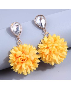 Prosperous Yellow Cloth Flower Tassel Fashion Wholesale Costume Earrings