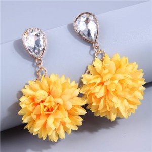 Prosperous Yellow Cloth Flower Tassel Fashion Wholesale Costume Earrings
