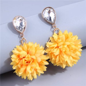 Prosperous Yellow Cloth Flower Tassel Fashion Wholesale Costume Earrings