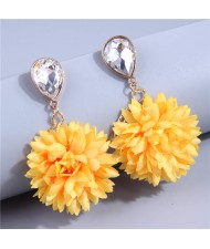 Prosperous Yellow Cloth Flower Tassel Fashion Wholesale Costume Earrings