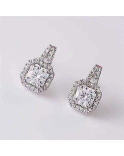 Shining Cubic Zirconia Square Shape Design Sweet Korean Fashion Stud Earrings