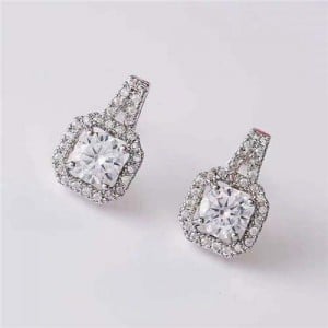 Shining Cubic Zirconia Square Shape Design Sweet Korean Fashion Stud Earrings