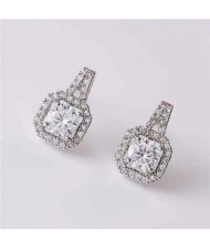Shining Cubic Zirconia Square Shape Design Sweet Korean Fashion Stud Earrings