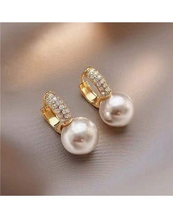 Graceful Pearl and Rinestone Embellished Korean Fashion Wholesale Huggie Earrings
