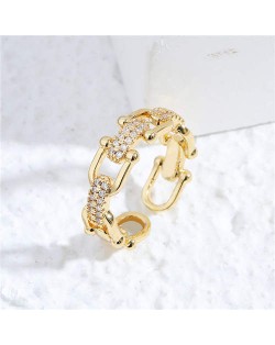 Korean Style Fashion Chain Design Women Open-end Wholesale Copper Ring - Golden