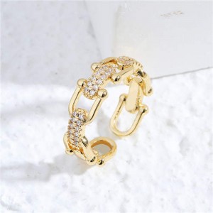 Korean Style Fashion Chain Design Women Open-end Wholesale Copper Ring - Golden