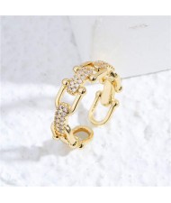 Korean Style Fashion Chain Design Women Open-end Wholesale Copper Ring - Golden