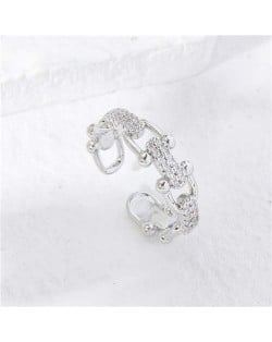 Korean Style Fashion Chain Design Women Open-end Wholesale Copper Ring - Silver