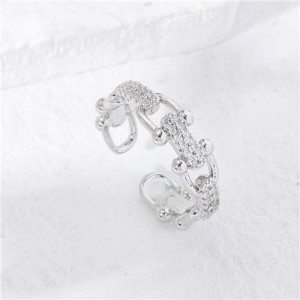 Korean Style Fashion Chain Design Women Open-end Wholesale Copper Ring - Silver