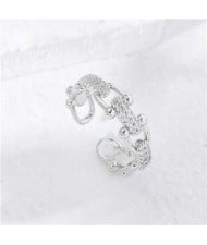 Korean Style Fashion Chain Design Women Open-end Wholesale Copper Ring - Silver