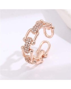 Korean Style Fashion Chain Design Women Open-end Wholesale Copper Ring - Rose Gold