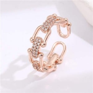 Korean Style Fashion Chain Design Women Open-end Wholesale Copper Ring - Rose Gold