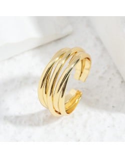 Cool Style Geometric Wavy Line Design Open-end Women Copper Wholesale Ring - Golden