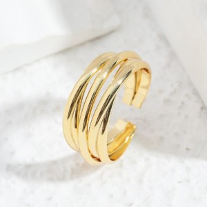 Cool Style Geometric Wavy Line Design Open-end Women Copper Wholesale Ring - Golden