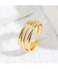 Cool Style Geometric Wavy Line Design Open-end Women Copper Wholesale Ring - Golden