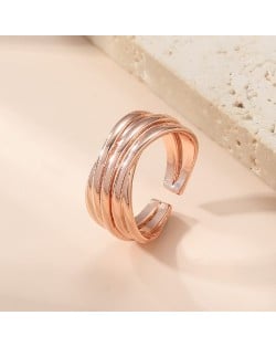 Cool Style Geometric Wavy Line Design Open-end Women Copper Wholesale Ring - Rose Gold