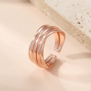 Cool Style Geometric Wavy Line Design Open-end Women Copper Wholesale Ring - Rose Gold