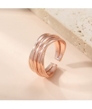 Cool Style Geometric Wavy Line Design Open-end Women Copper Wholesale Ring - Rose Gold
