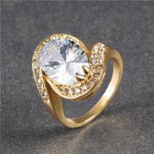 Oval Shape Big Cubic Zirconia Fashion Women Wholesale Ring - White