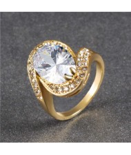 Oval Shape Big Cubic Zirconia Fashion Women Wholesale Ring - White