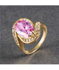 Oval Shape Big Cubic Zirconia Fashion Women Wholesale Ring - Pink