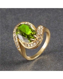 Oval Shape Big Cubic Zirconia Fashion Women Wholesale Ring - Green