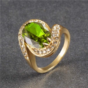 Oval Shape Big Cubic Zirconia Fashion Women Wholesale Ring - Green