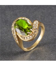 Oval Shape Big Cubic Zirconia Fashion Women Wholesale Ring - Green