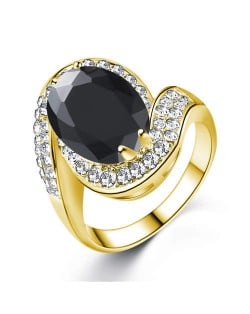 Oval Shape Big Cubic Zirconia Fashion Women Wholesale Ring - Black