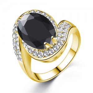 Oval Shape Big Cubic Zirconia Fashion Women Wholesale Ring - Black