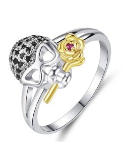 Hollow-out Skull with Rose Flower Women Fashion Wholesale Costume Ring