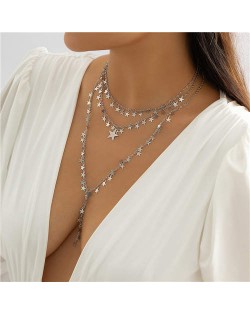 Stars Tassel Multilayer Chain Wholesale Fashion Women Necklace - Silver