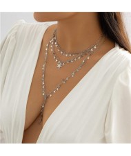 Stars Tassel Multilayer Chain Wholesale Fashion Women Necklace - Silver