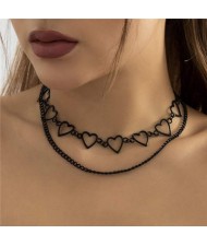 Gothic Style Black Hollow-out Hearts Dual-layer Chain Women Statement Choker Necklace