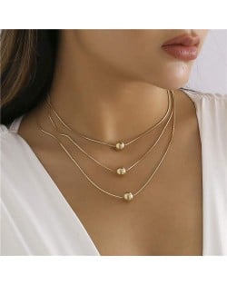 Fashion Alloy Beads Pendant Three Layers Women Wholesale Chain Necklace - Golden