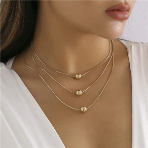 Fashion Alloy Beads Pendant Three Layers Women Wholesale Chain Necklace - Golden