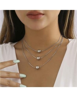 Fashion Alloy Beads Pendant Three Layers Women Wholesale Chain Necklace - Silver