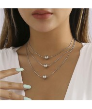 Fashion Alloy Beads Pendant Three Layers Women Wholesale Chain Necklace - Silver